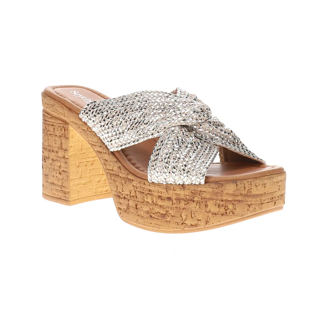Adorned Metallic Platform Block Heel Sandals