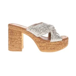 Adorned Metallic Platform Block Heel Sandals