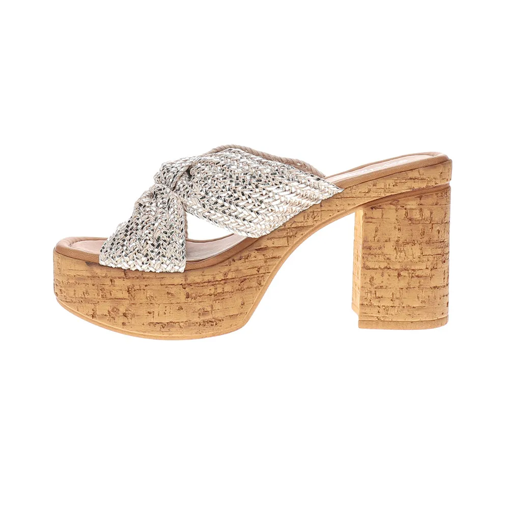 Adorned Metallic Platform Block Heel Sandals