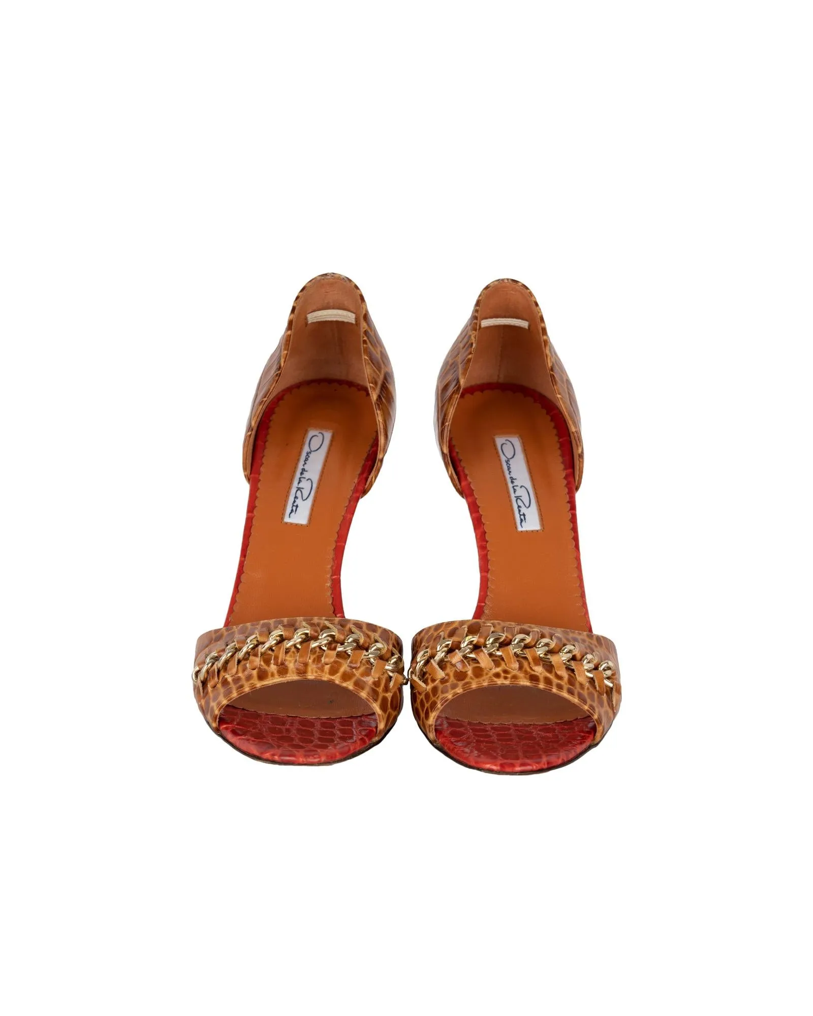 Alligator Embossed Leather Chain Strap DOrsay Pumps