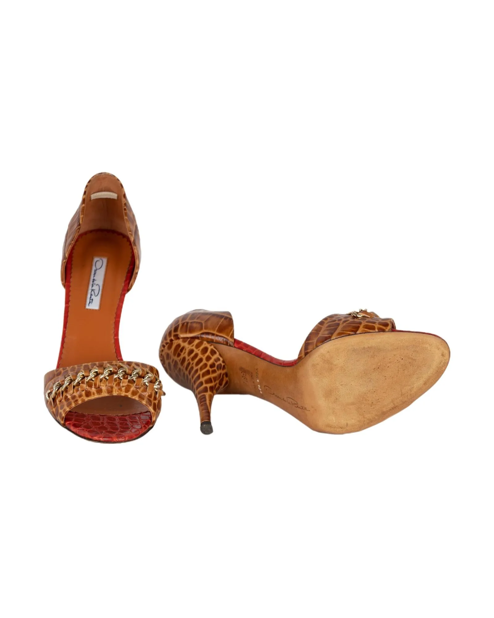 Alligator Embossed Leather Chain Strap DOrsay Pumps