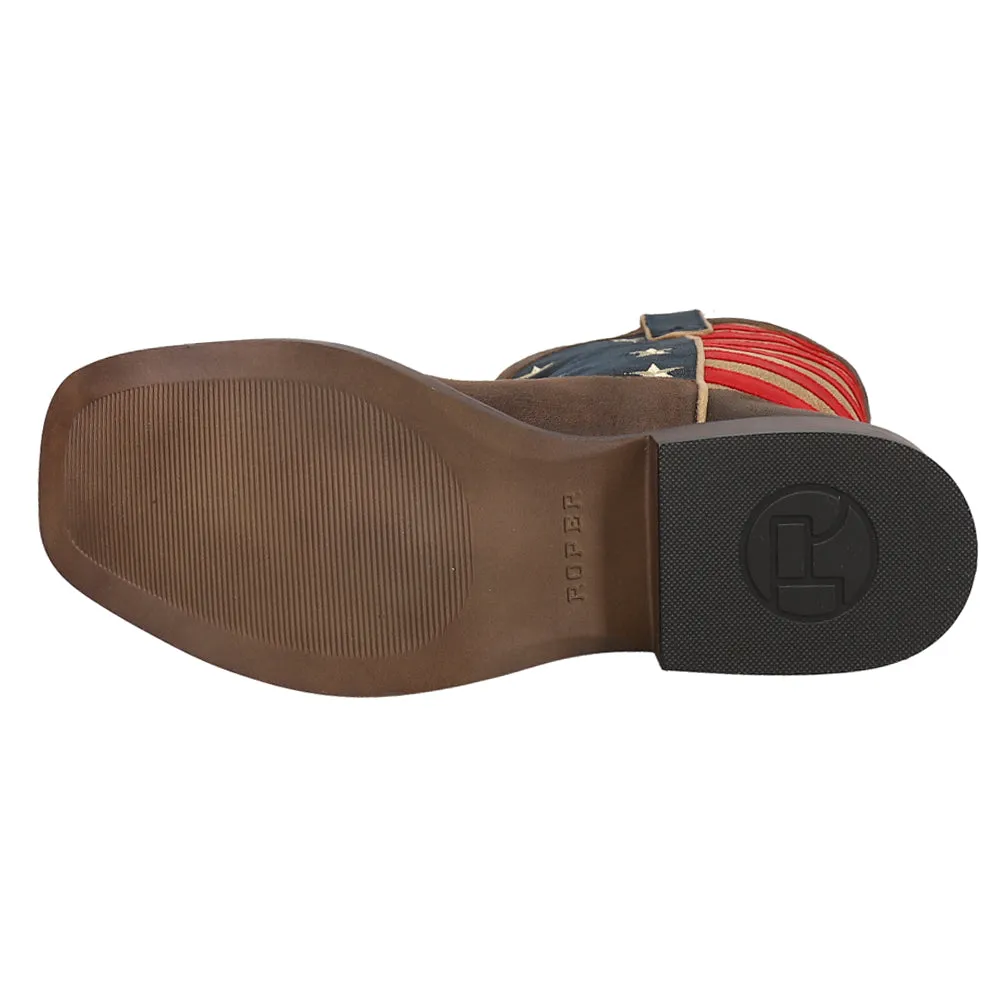 American Patriotic Square Toe Pull On Cowboy Boots