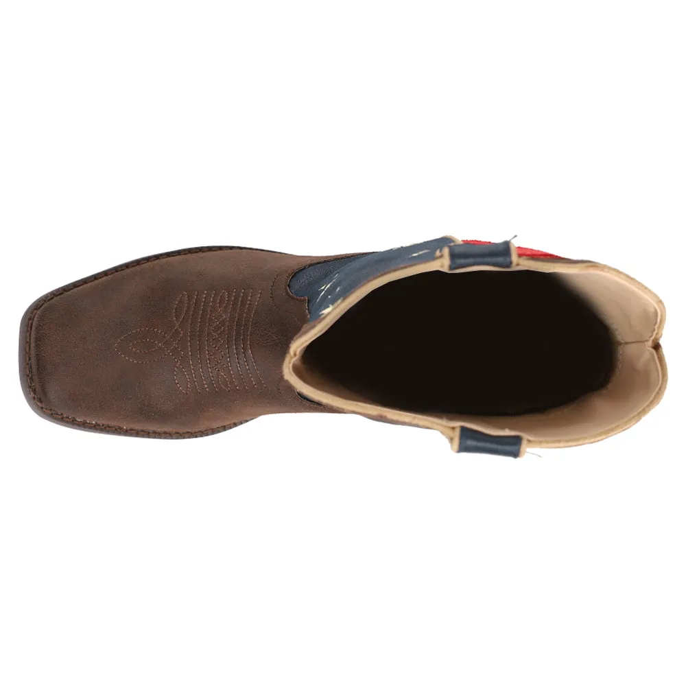 American Patriotic Square Toe Pull On Cowboy Boots