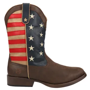 American Patriotic Square Toe Pull On Cowboy Boots