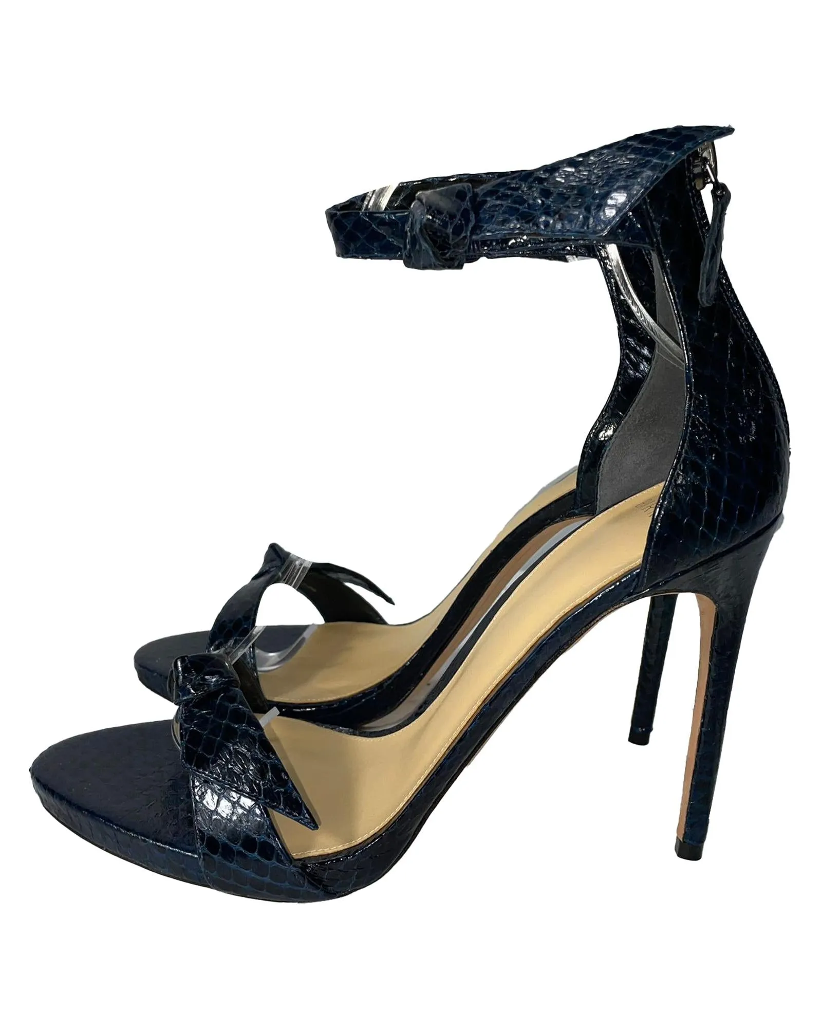 Asymmetric Clarita Sandals in Snake Embossed Leather