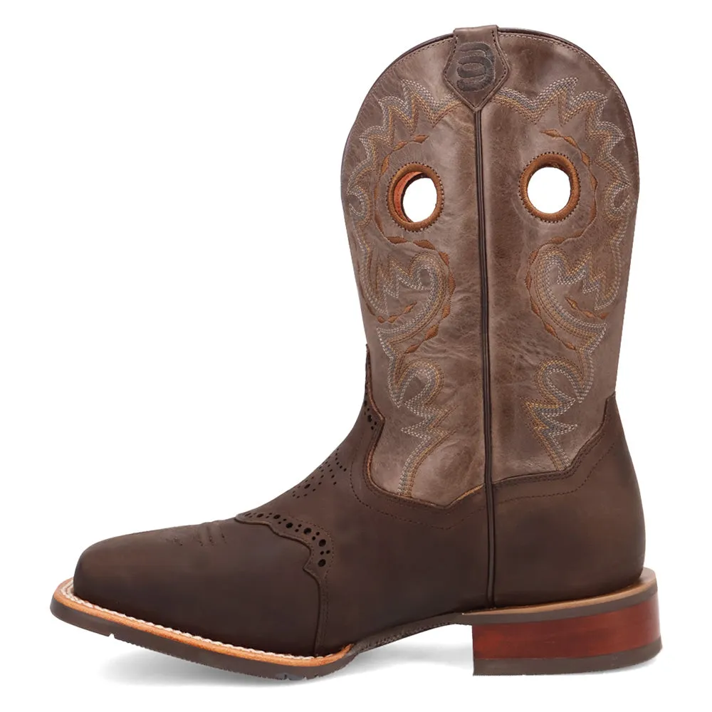 Barnaby Embroidered Cut-Outs Square Toe Pull On Cowboy Boots