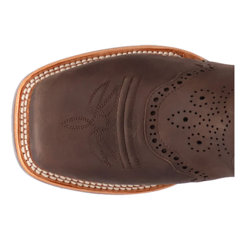 Barnaby Embroidered Cut-Outs Square Toe Pull On Cowboy Boots
