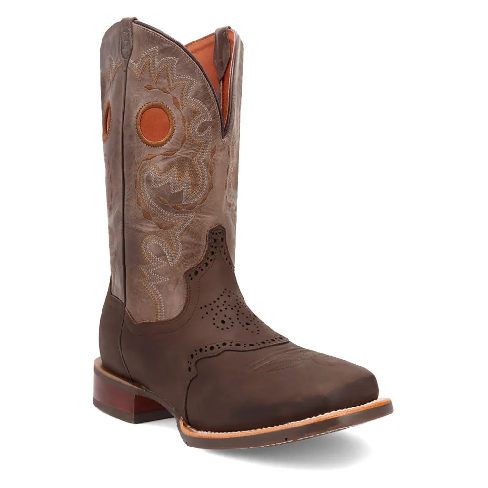 Barnaby Embroidered Cut-Outs Square Toe Pull On Cowboy Boots