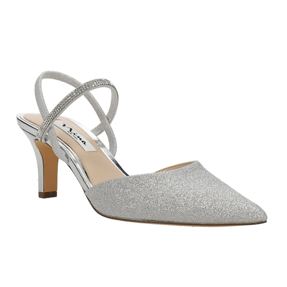 Billie Metallic Glitter Rhinestone Pointed Toe Slingback Pumps