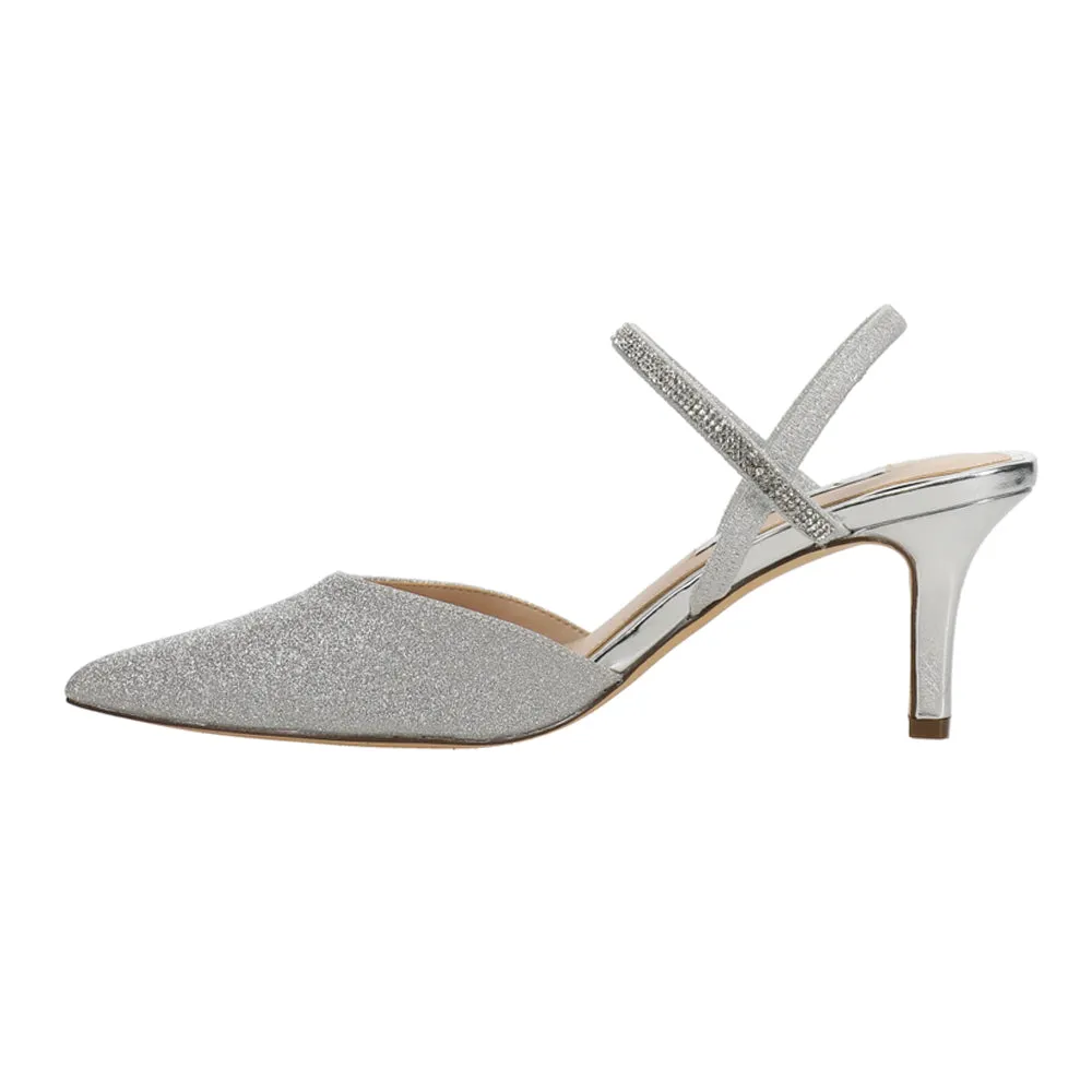 Billie Metallic Glitter Rhinestone Pointed Toe Slingback Pumps