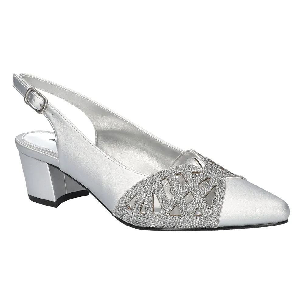 Bizzy Metallic Cut Out Pointed Toe Slingback Pumps