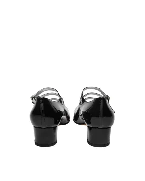 Black Patent Leather Mary Janes with Triple Straps - 4cm Heel