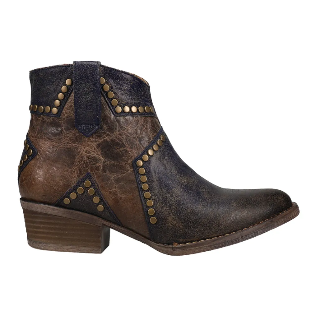 Blue Star Inlay Studded Ankle Zippered Booties