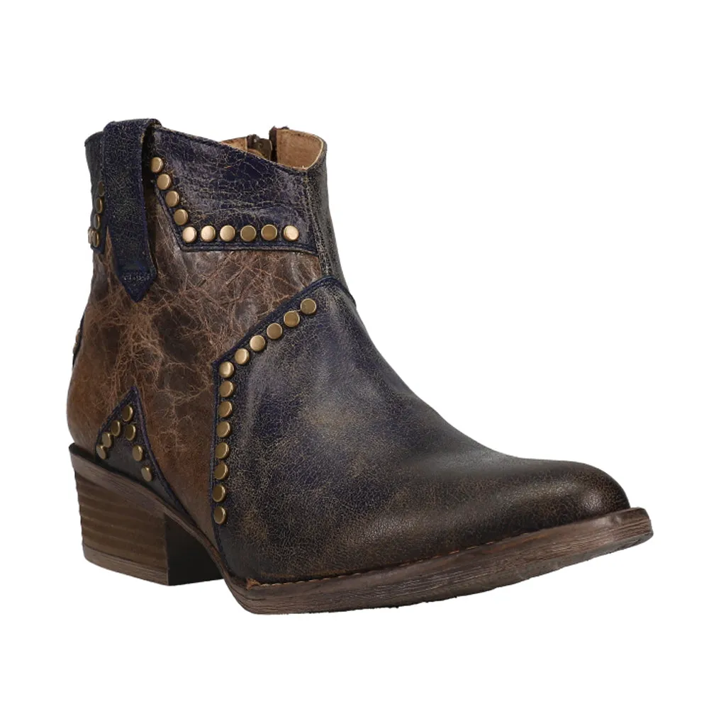 Blue Star Inlay Studded Ankle Zippered Booties