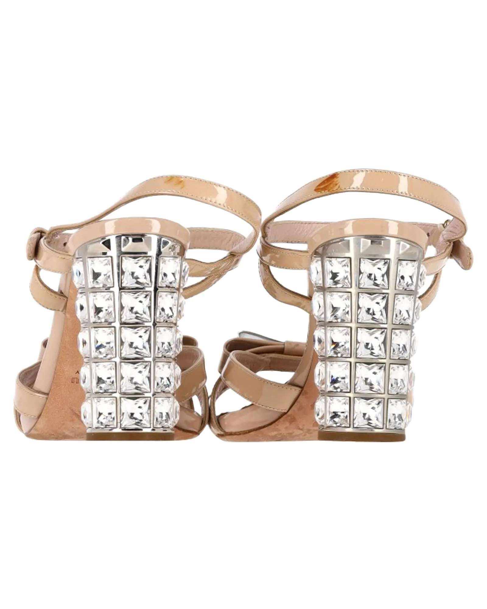 Bow Detail Ankle Strap Crystal Heel Sandals in Patent Leather