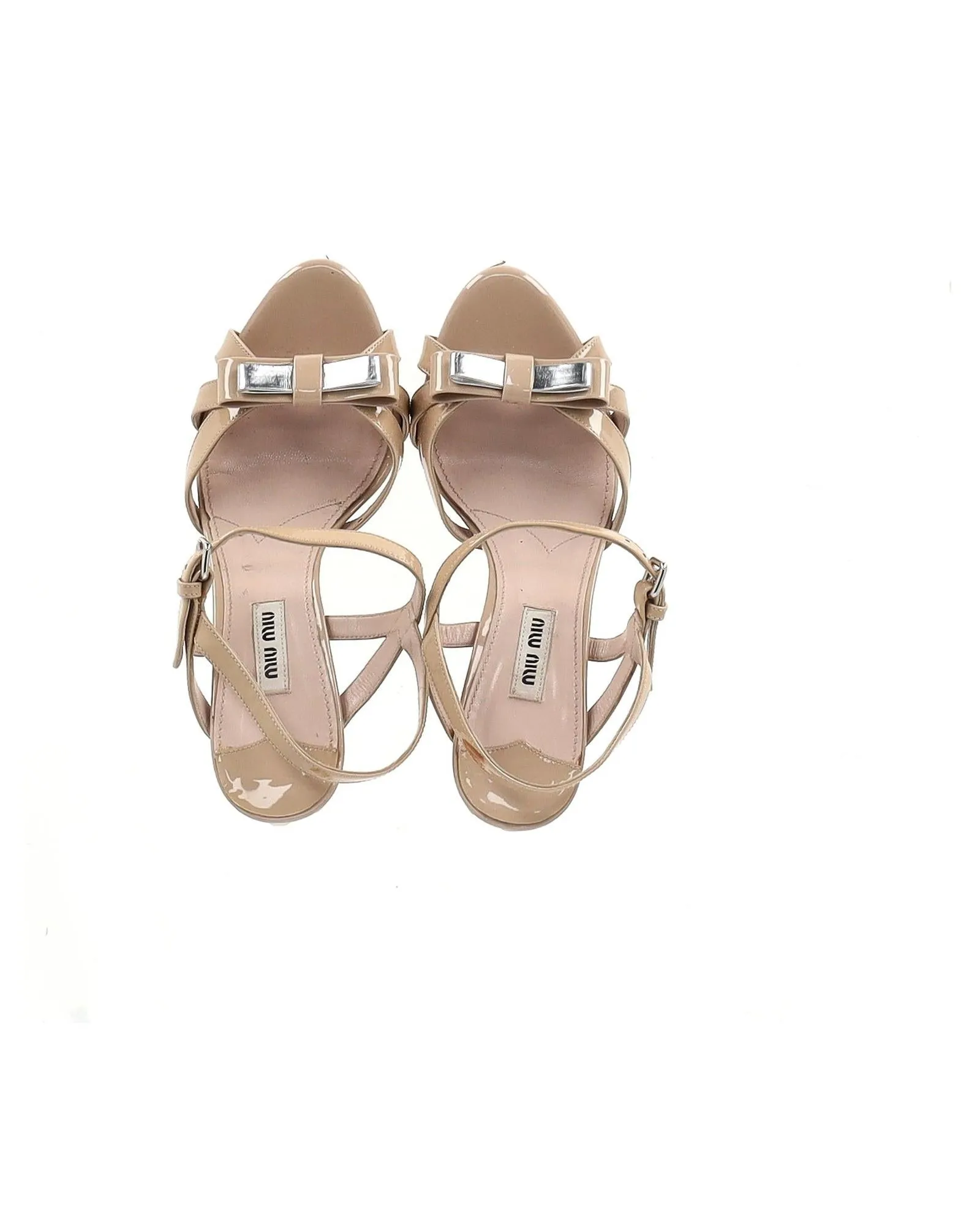 Bow Detail Ankle Strap Crystal Heel Sandals in Patent Leather