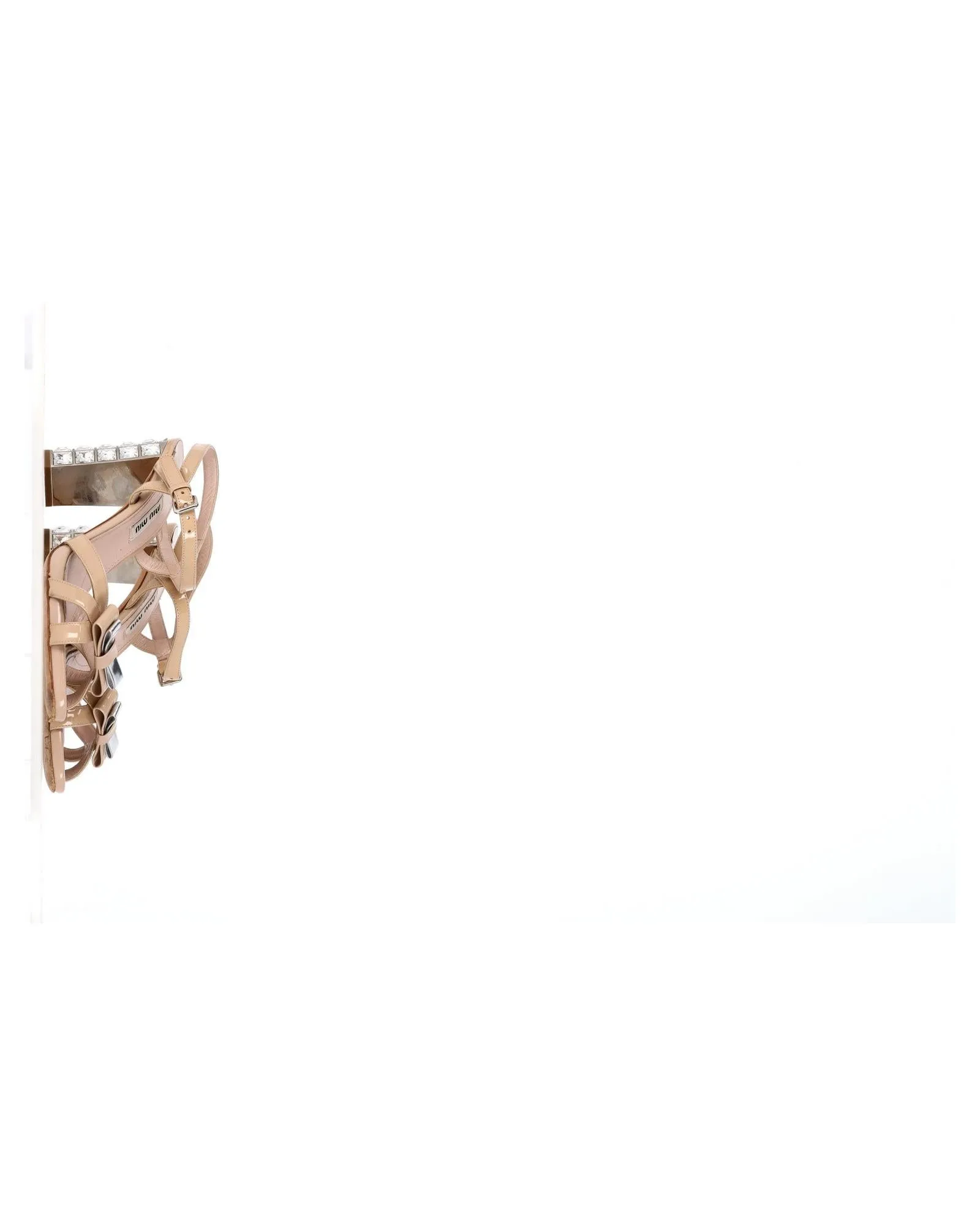 Bow Detail Ankle Strap Crystal Heel Sandals in Patent Leather