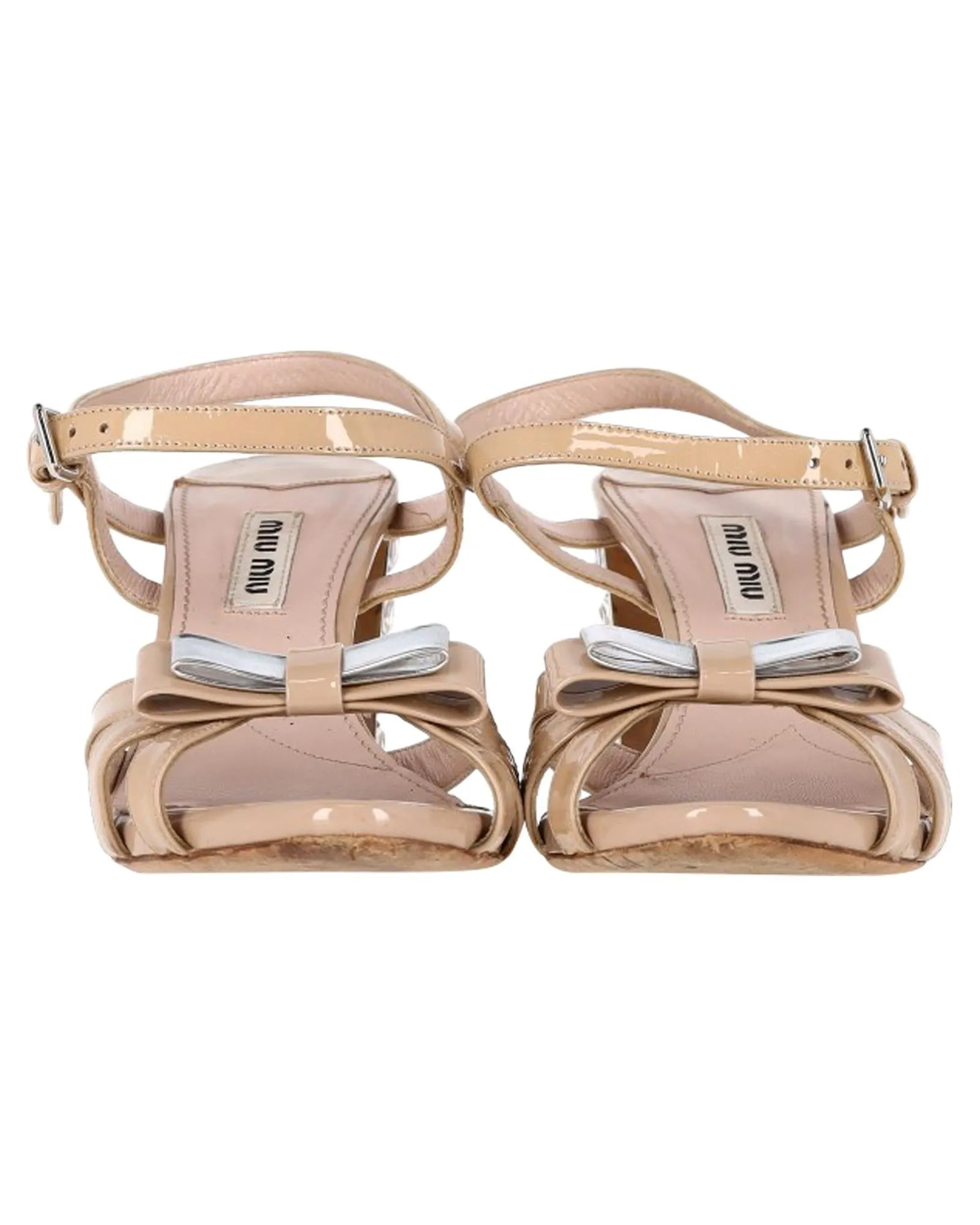 Bow Detail Ankle Strap Crystal Heel Sandals in Patent Leather