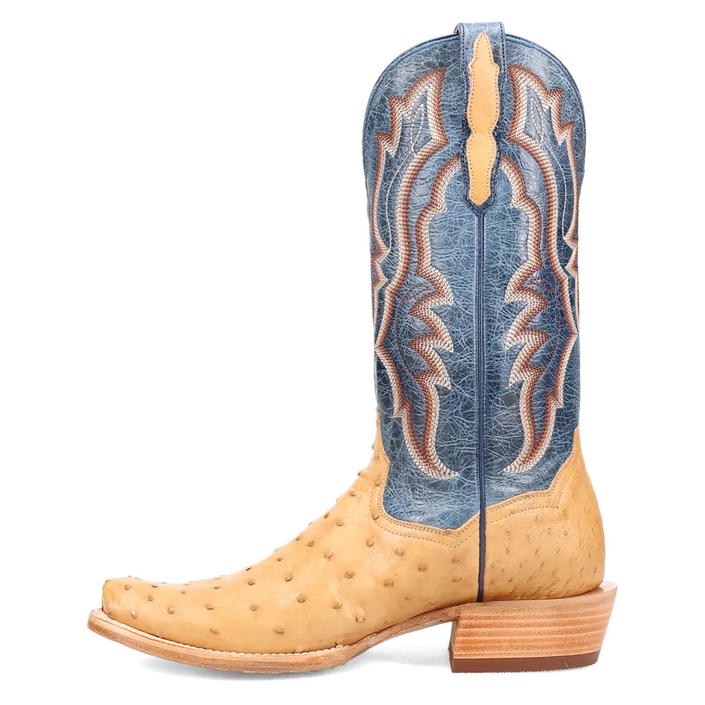 Brady Full Quill Ostrich Embroidered Square Toe Pull On Cowboy Boots