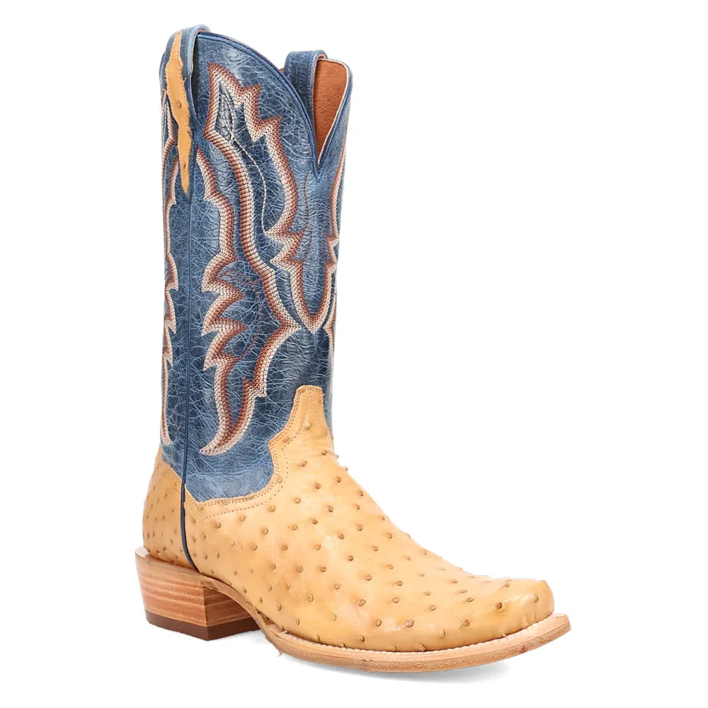 Brady Full Quill Ostrich Embroidered Square Toe Pull On Cowboy Boots