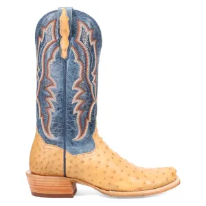 Brady Full Quill Ostrich Embroidered Square Toe Pull On Cowboy Boots