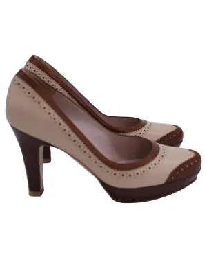 Brogue Platform Leather Pumps with Heel Detailing