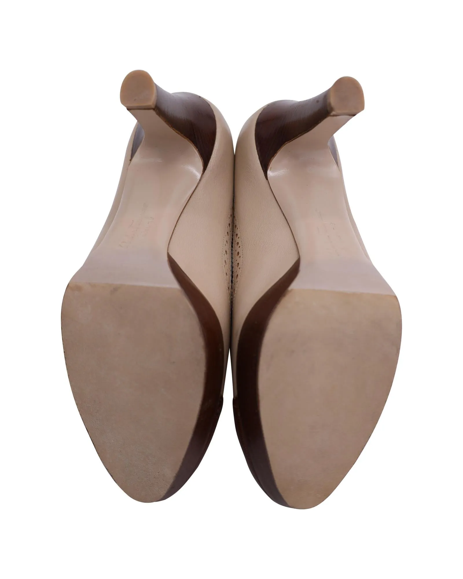 Brogue Platform Leather Pumps with Heel Detailing