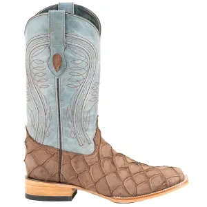 Bronco Pirarucu Print Embroidered Square Toe Cowboy Boots