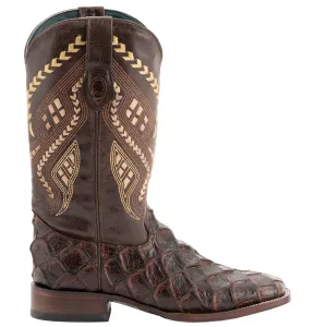 Bronco Pirarucu Print Embroidered Square Toe Cowboy Boots