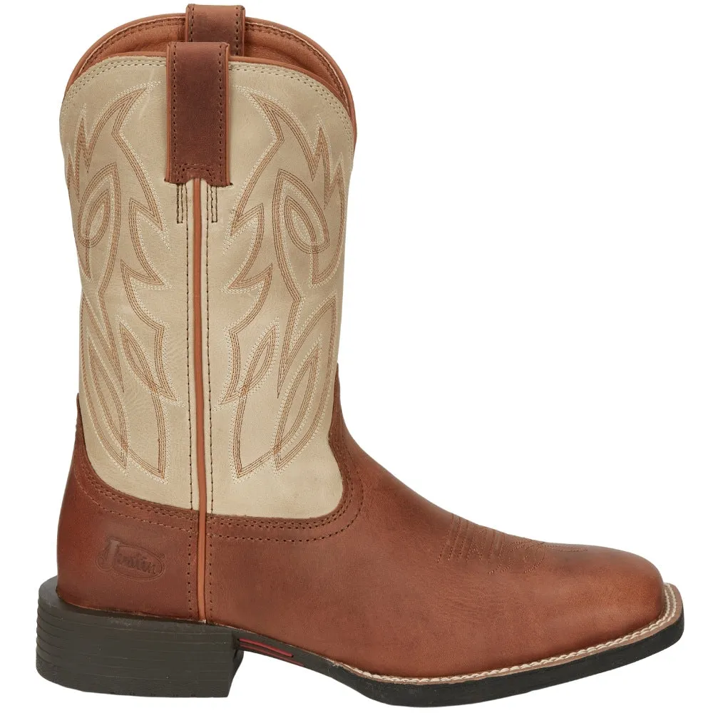 Canter 11 Inch Water Buffalo Embroidered Square Toe Pull On Cowboy Boots
