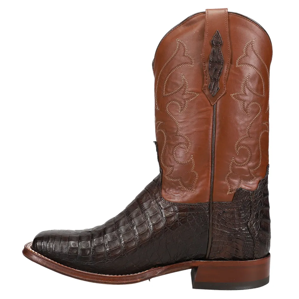 Canyon Embroidered Caiman Belly Tail Square Toe Pull On Cowboy Boots