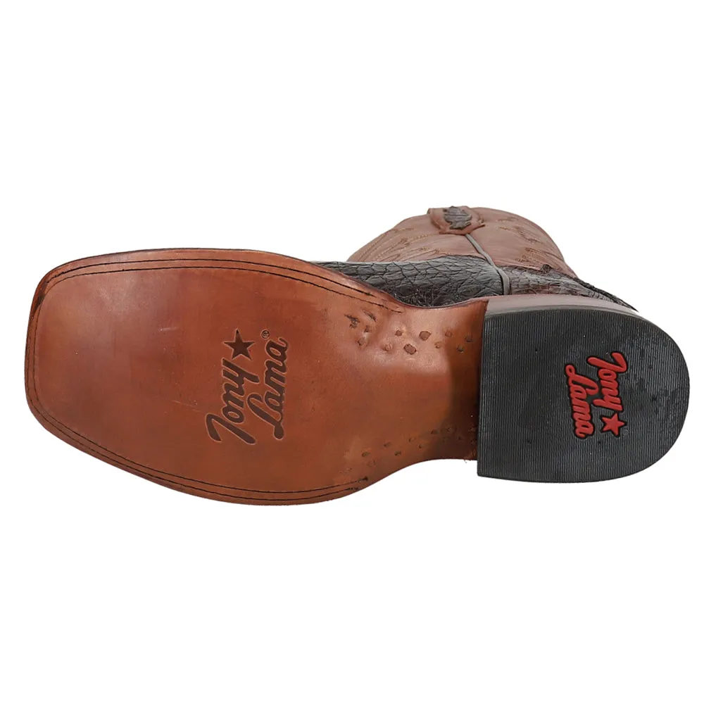 Canyon Embroidered Caiman Belly Tail Square Toe Pull On Cowboy Boots
