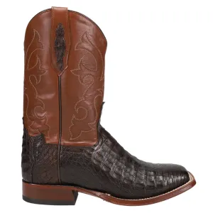 Canyon Embroidered Caiman Belly Tail Square Toe Pull On Cowboy Boots