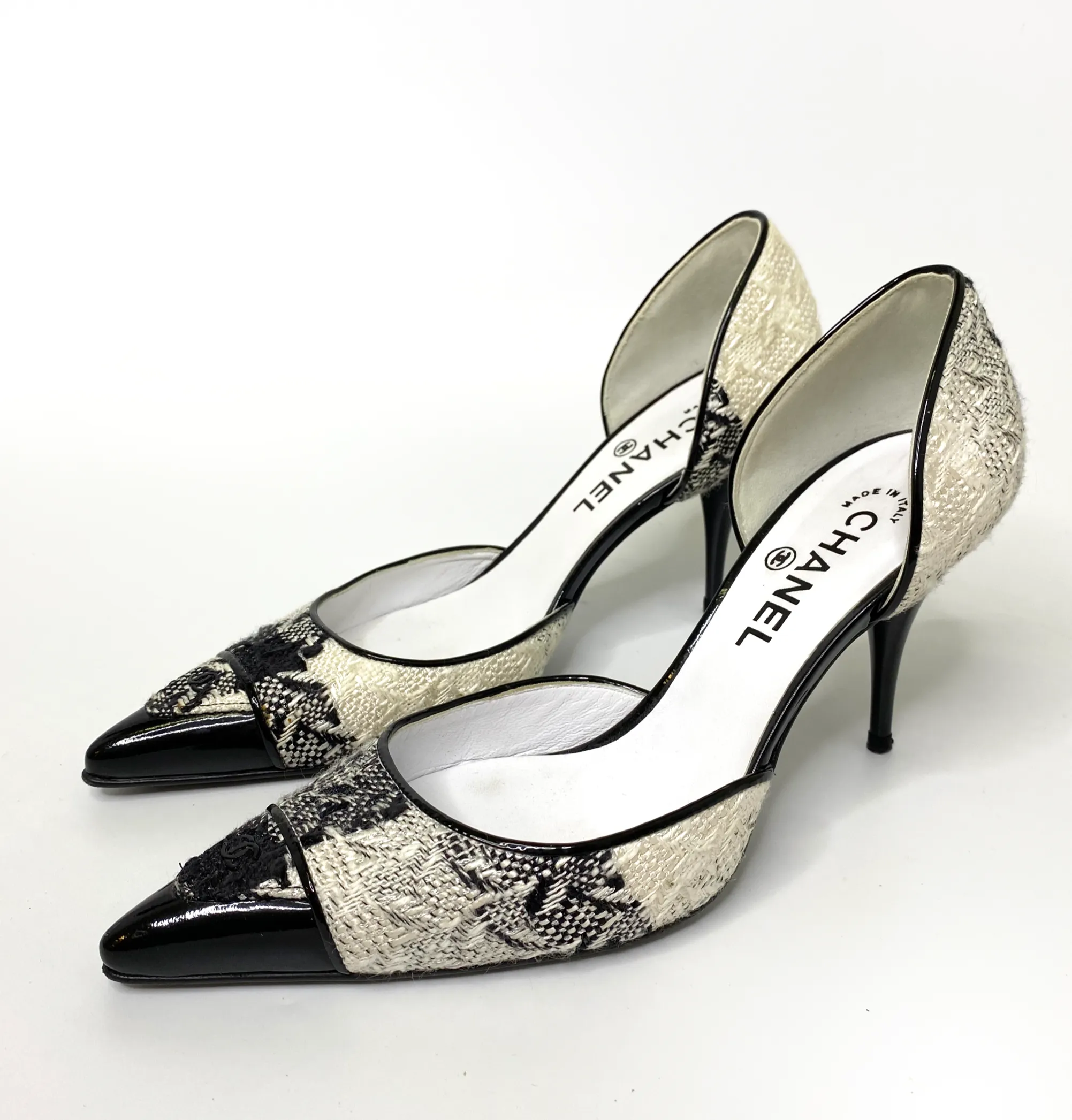 Chanel Black and White Tweed DOrsay Pumps