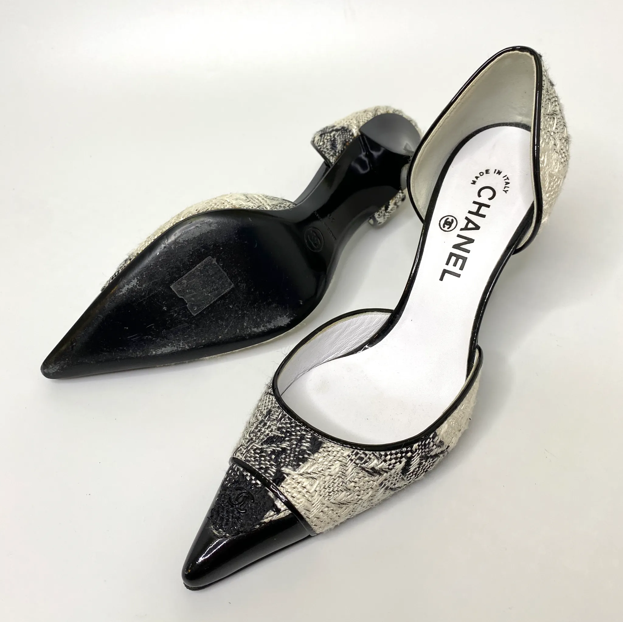 Chanel Black and White Tweed DOrsay Pumps
