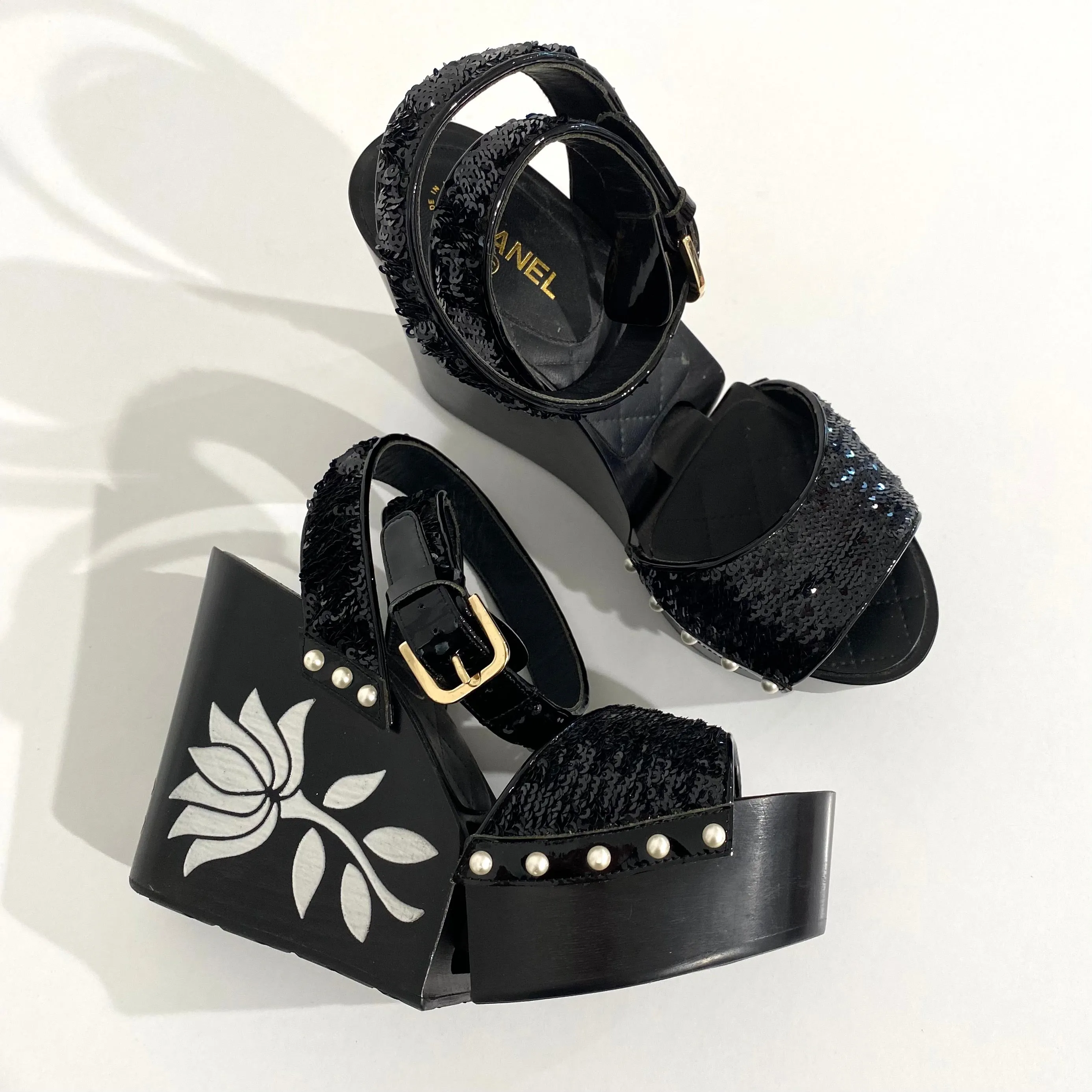 Chanel Black Hinged Wood Platforms