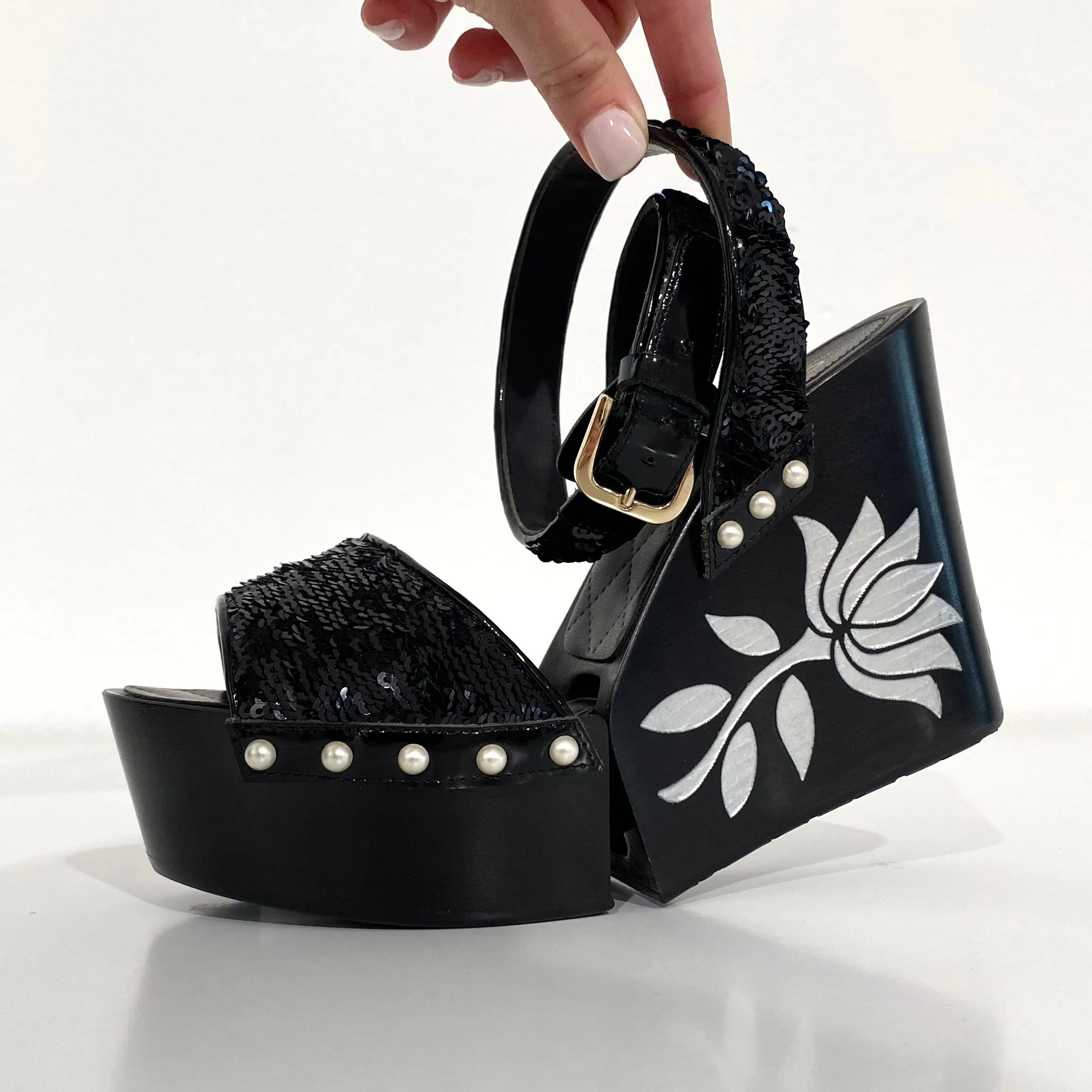 Chanel Black Hinged Wood Platforms