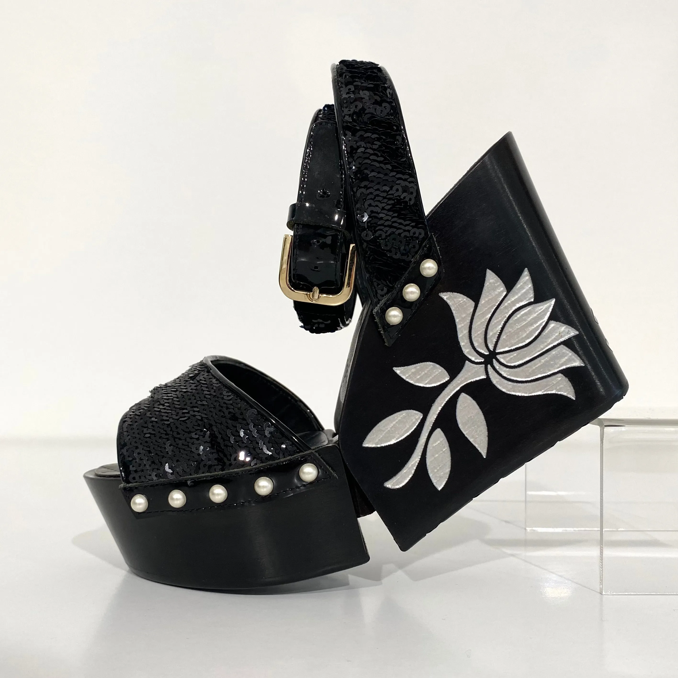 Chanel Black Hinged Wood Platforms