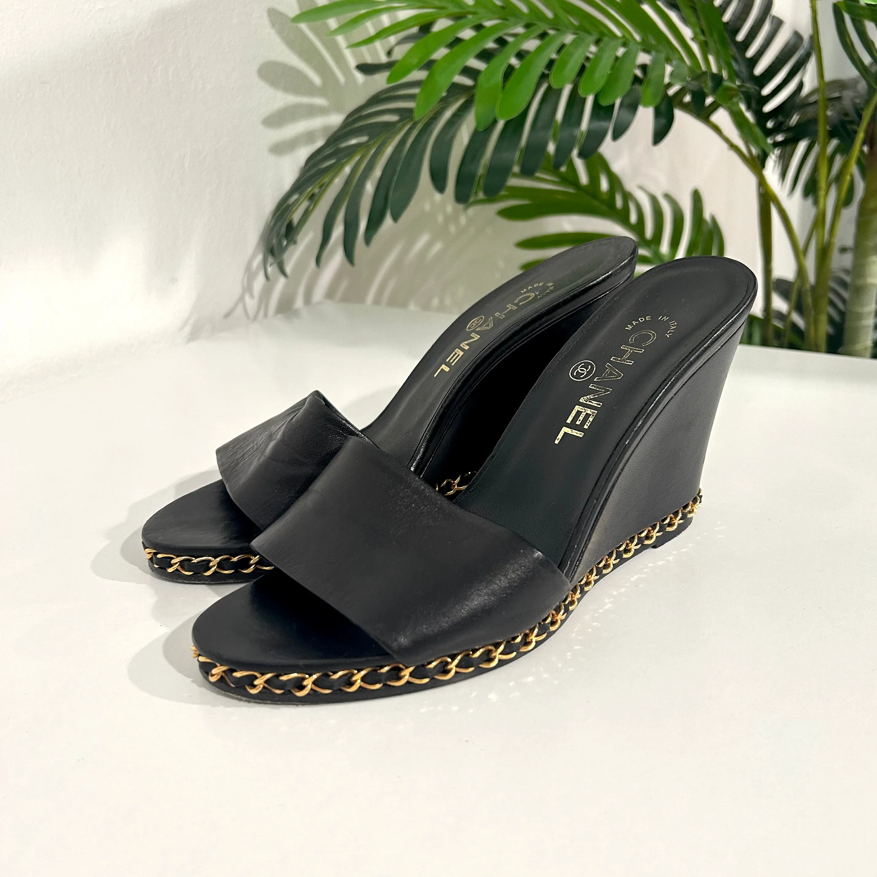 Chanel Chain Trim Black Wedges