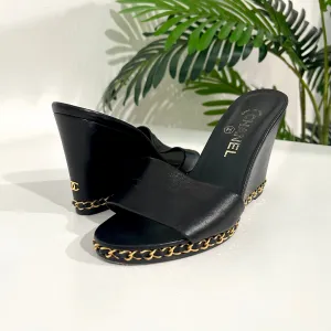 Chanel Chain Trim Black Wedges
