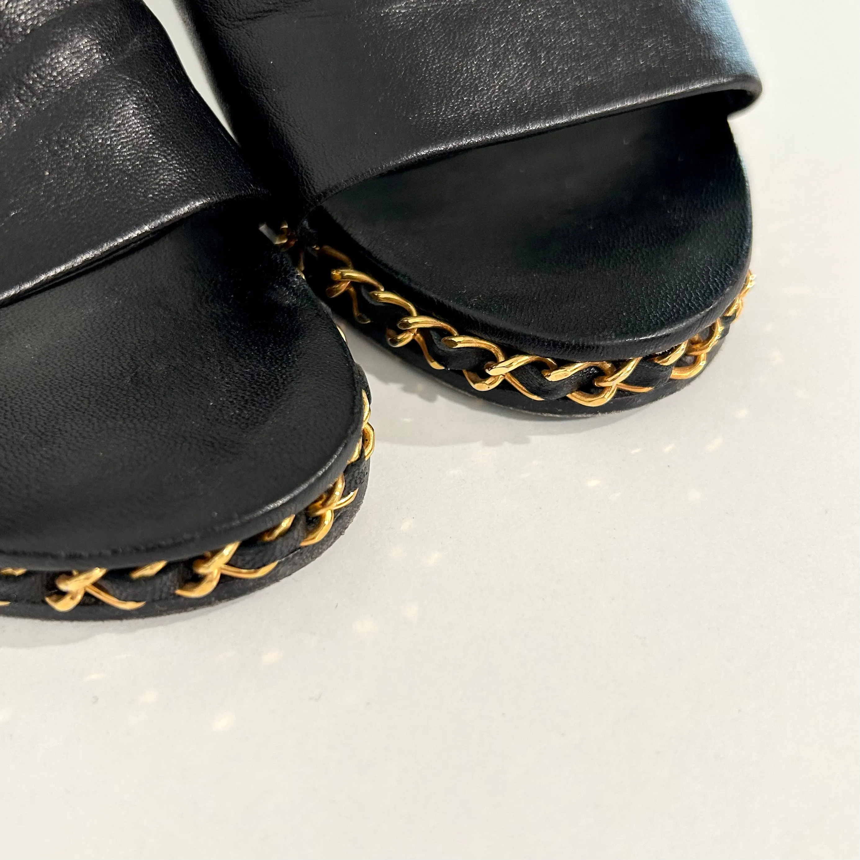 Chanel Chain Trim Black Wedges