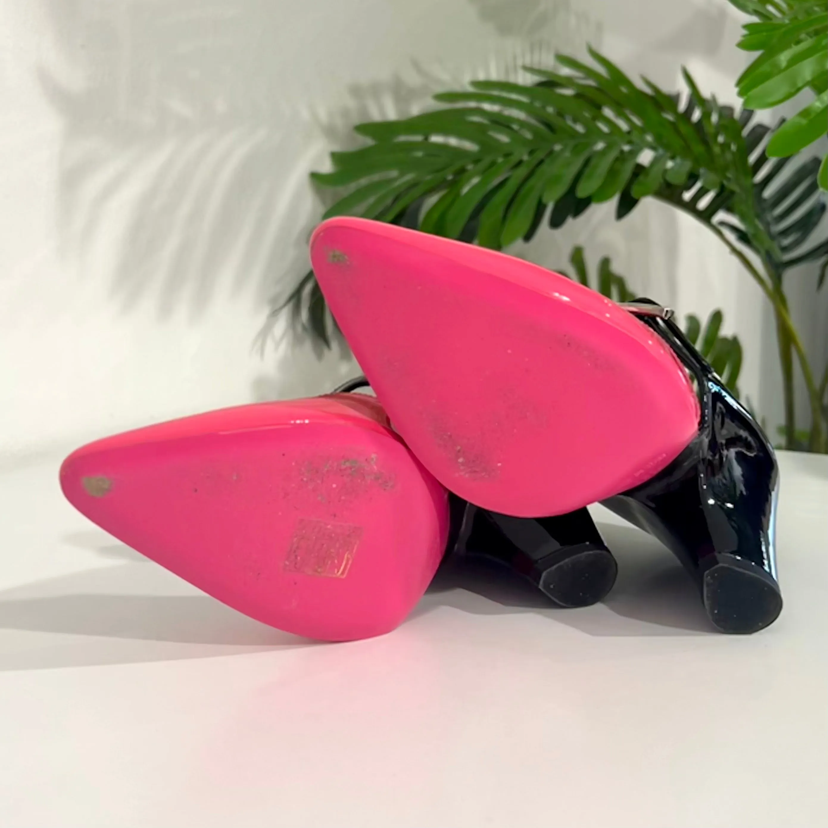 Chanel Neon Pink & Black Mary Jane Wedges