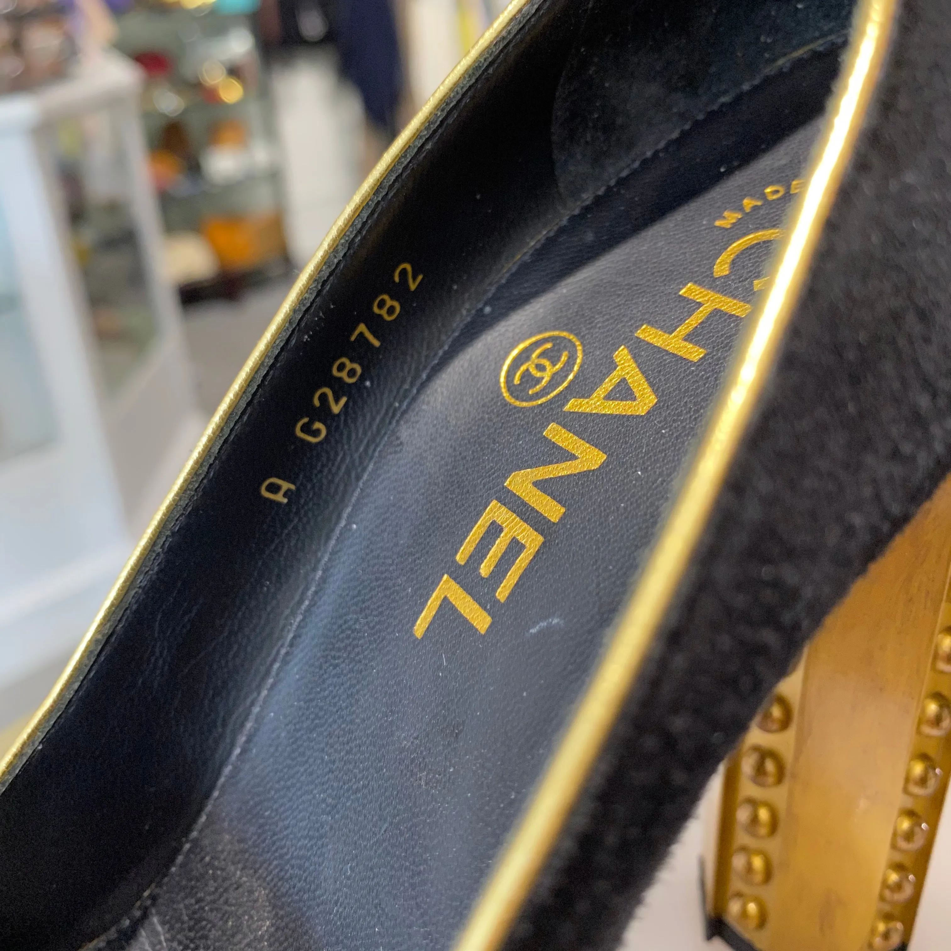 Chanel Runway Riveted Gold Platform Heels