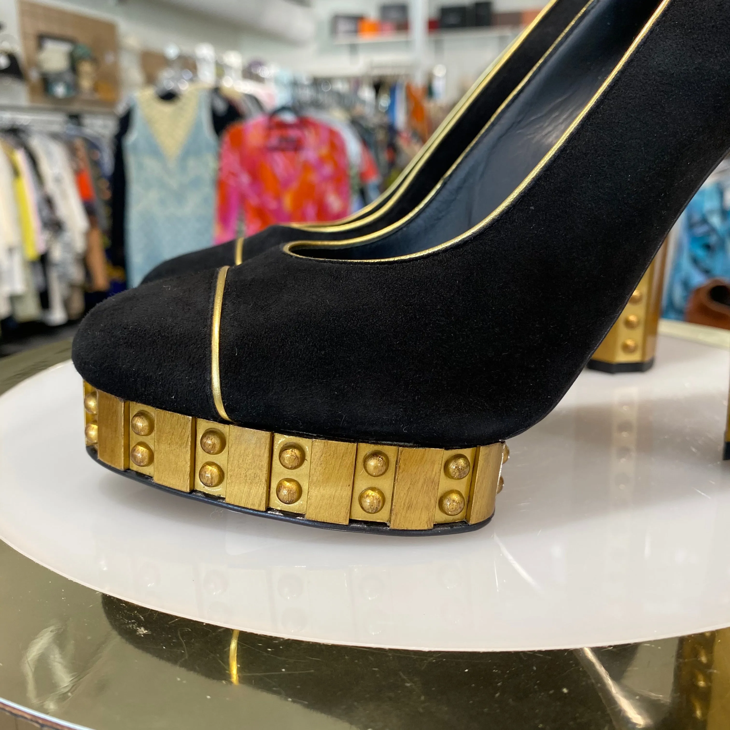 Chanel Runway Riveted Gold Platform Heels