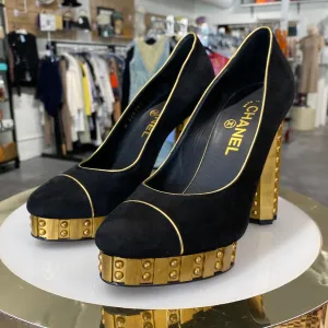 Chanel Runway Riveted Gold Platform Heels