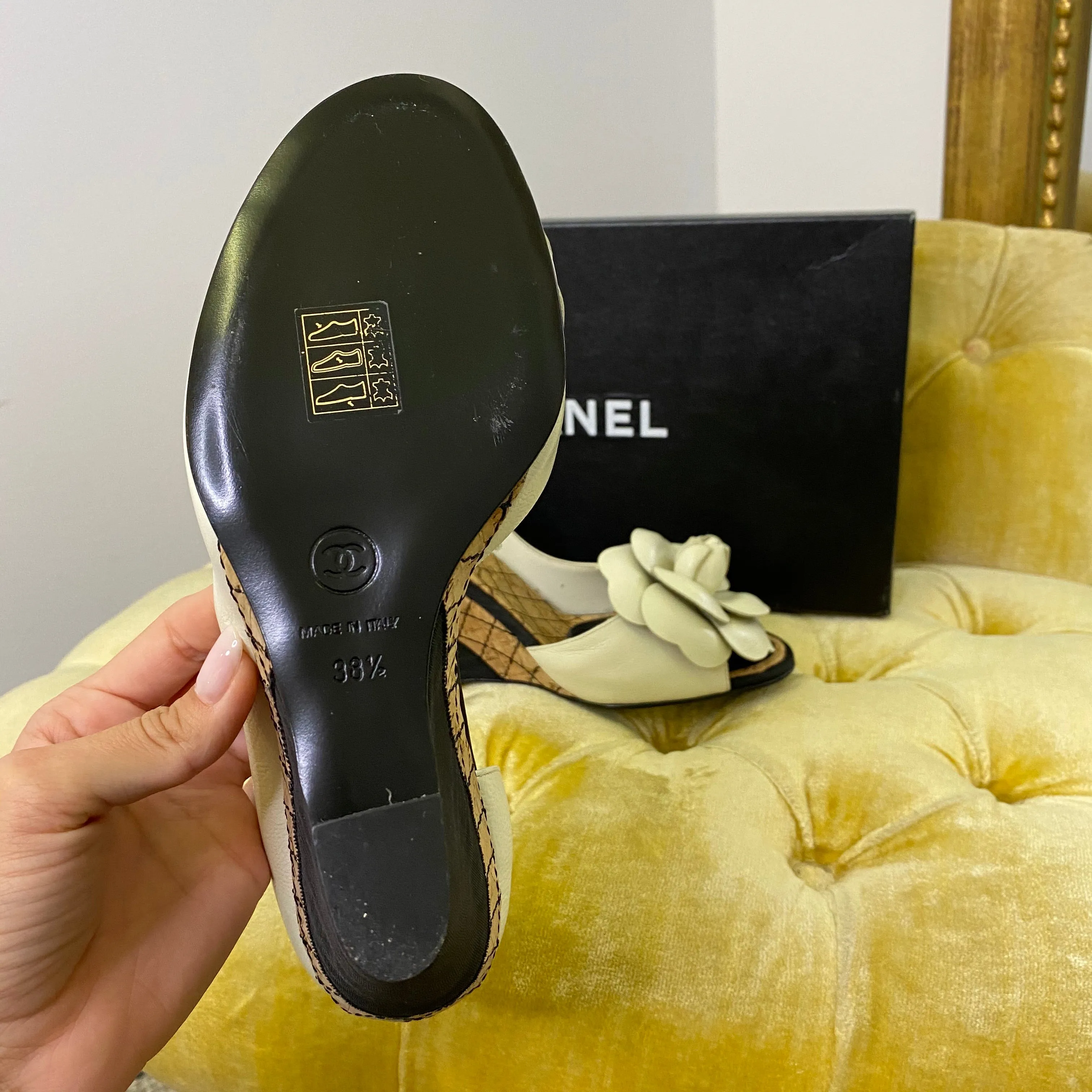 Chanel White Camellia Wedges