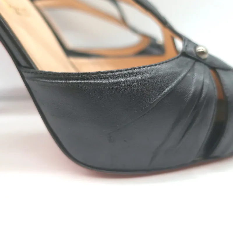 Christian Louboutin Scissor Girl Peep Toe Platform Pumps Black Leather Size 38.5
