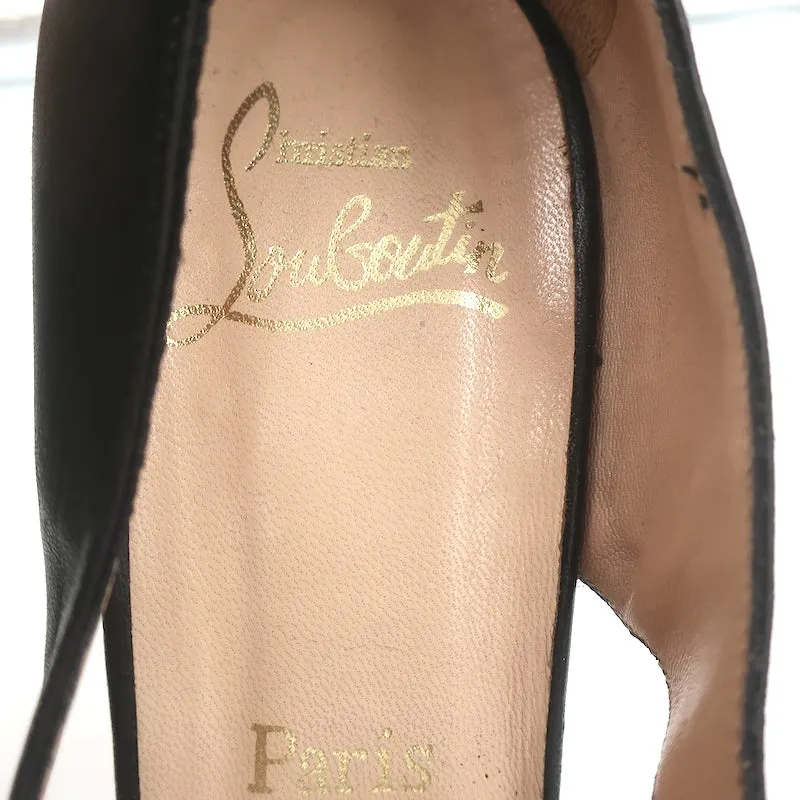 Christian Louboutin Scissor Girl Peep Toe Platform Pumps Black Leather Size 38.5