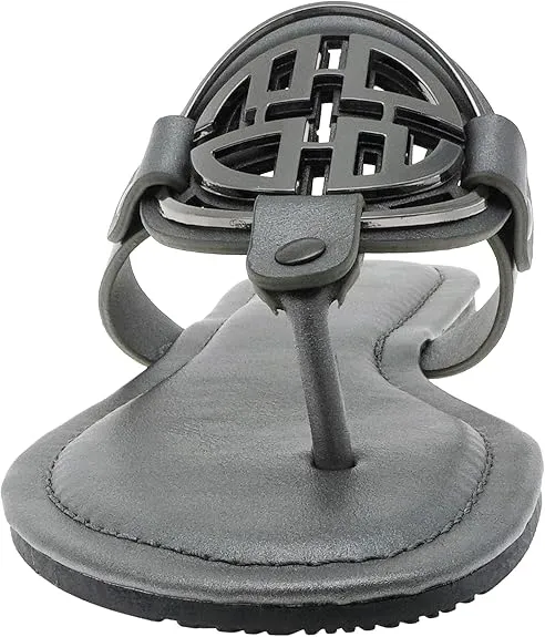 Pierre Dumas Women's Medallion Vegan Slide Thong Flip Flop Flat Sandal
