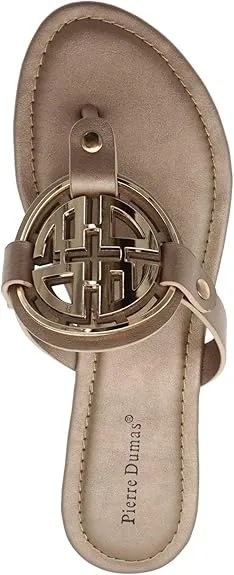 Pierre Dumas Women's Medallion Vegan Slide Thong Flip Flop Flat Sandal